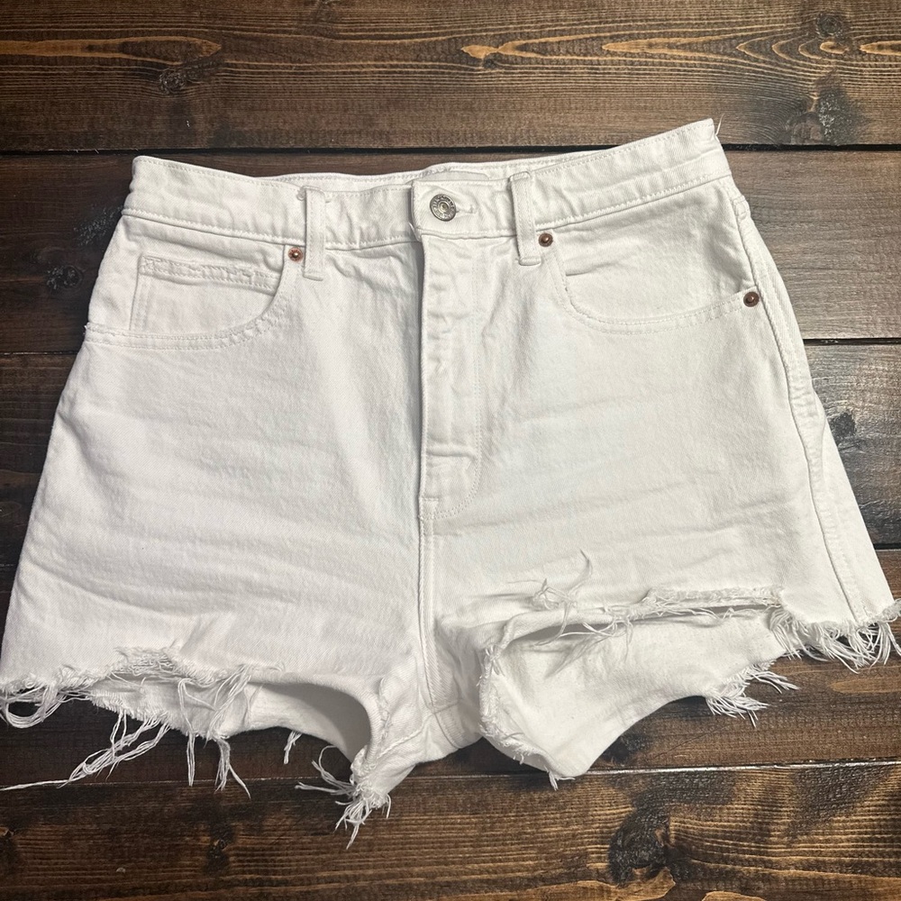 Abercrombie & Fitch White Jean Shorts with Frayed Hem
